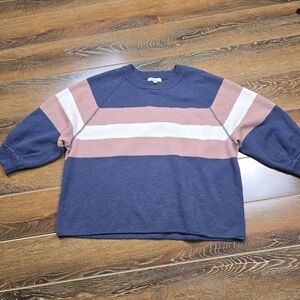 MADEWELL Womens S Striped Telluride Pullover Sweater - Quarter Sleeve Crop Fit